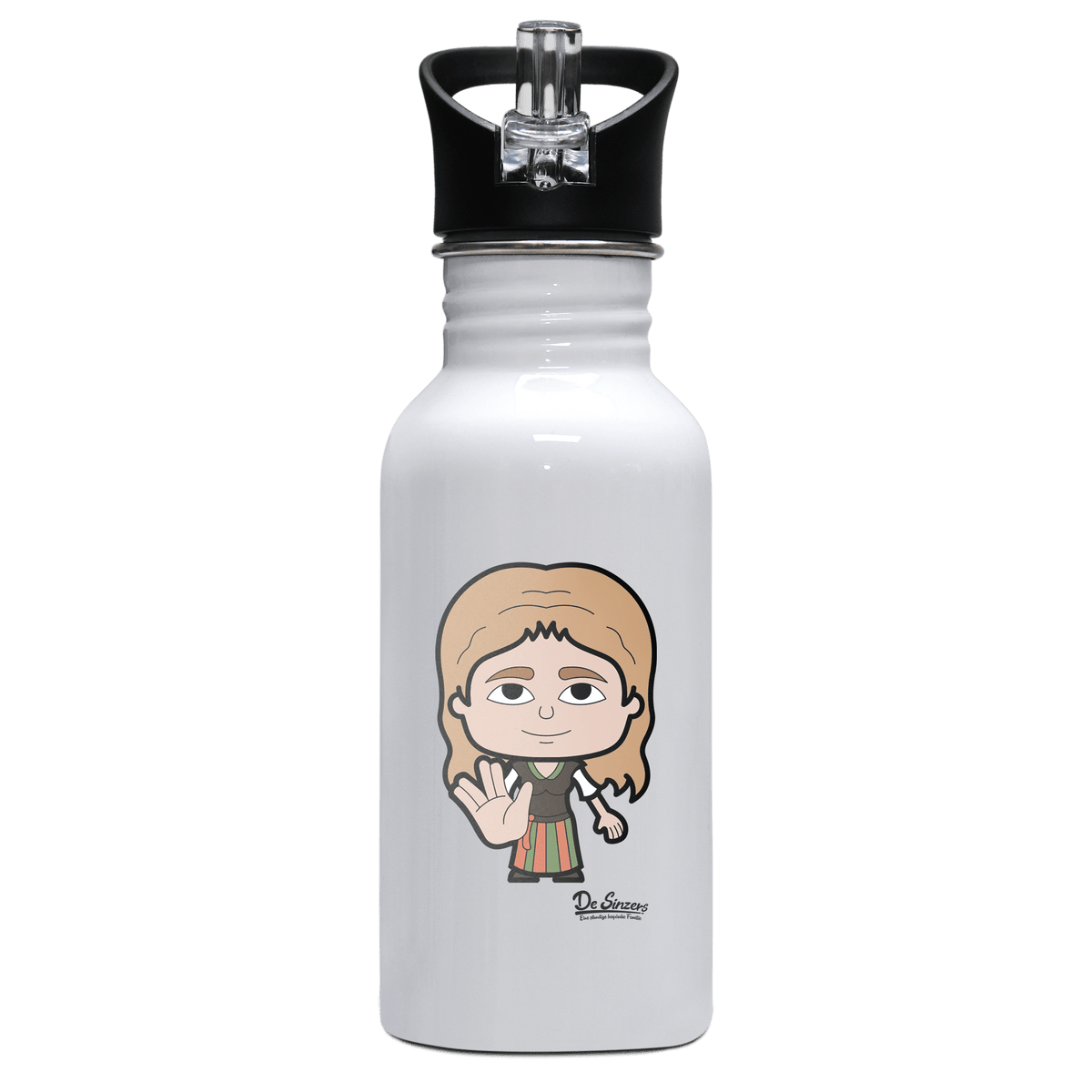 Die Sinzerin Star Trek Fingers Edelstahl Trinkflasche mit klappbarem Mundstueck 500ml Weiss Rotwand Front