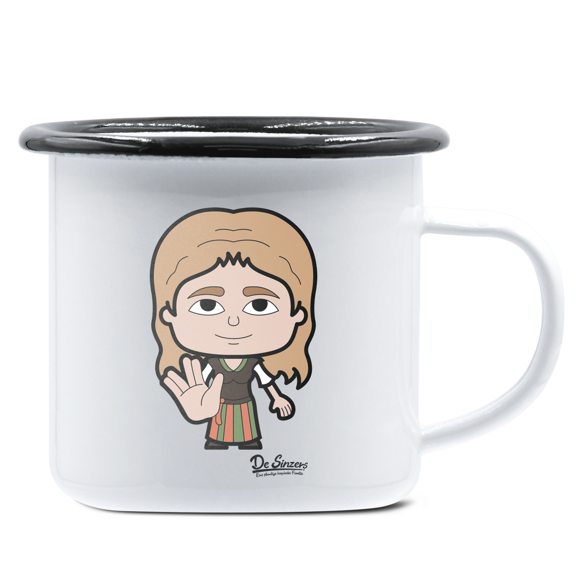 Die Sinzerin Star Trek Fingers Emaille Tasse 375ml Weiss Schwarz Hochries Front