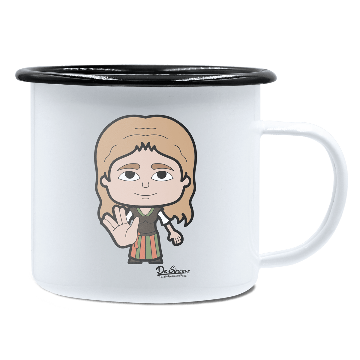 Die Sinzerin Star Trek Fingers Emaille Tasse 450ml Weiss Schwarz Spitzstein Front