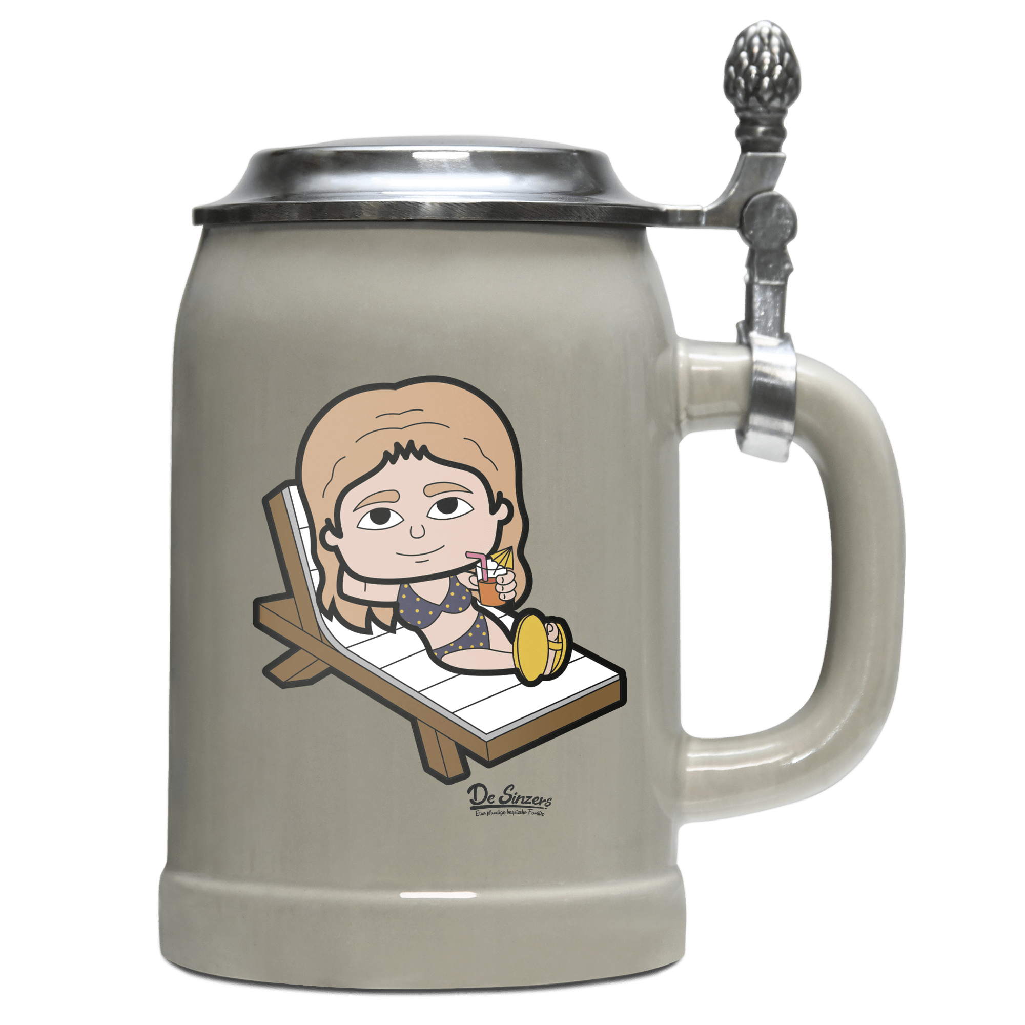 Die Sinzerin Summer Edition Bierkrug 500ml Grau mit Deckel Hocheck Front