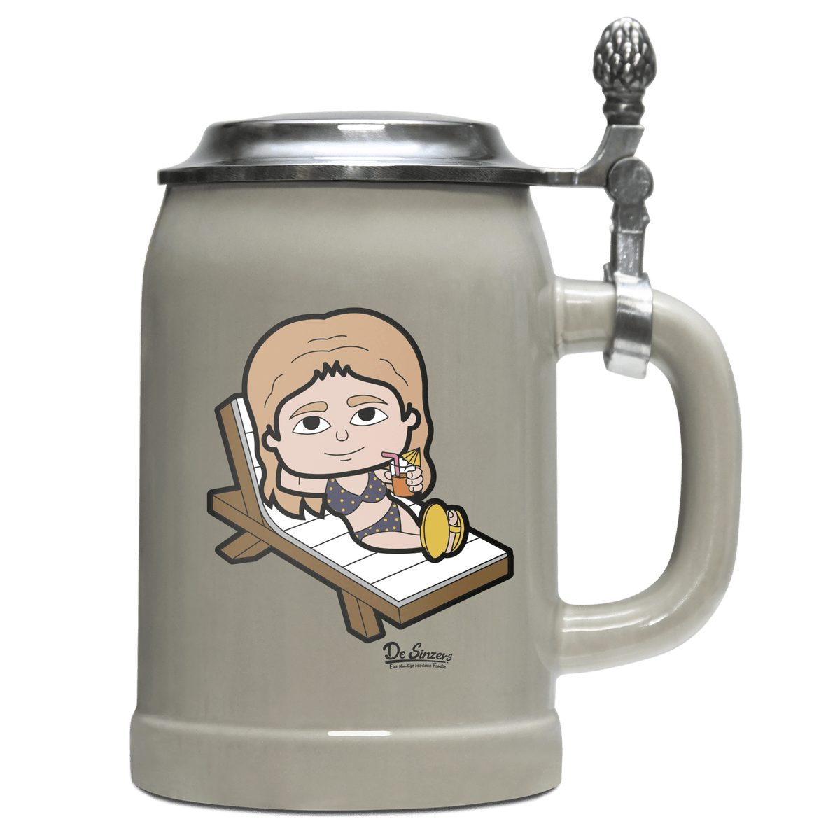 Die Sinzerin Summer Edition Bierkrug 500ml Grau mit Deckel Hocheck Front