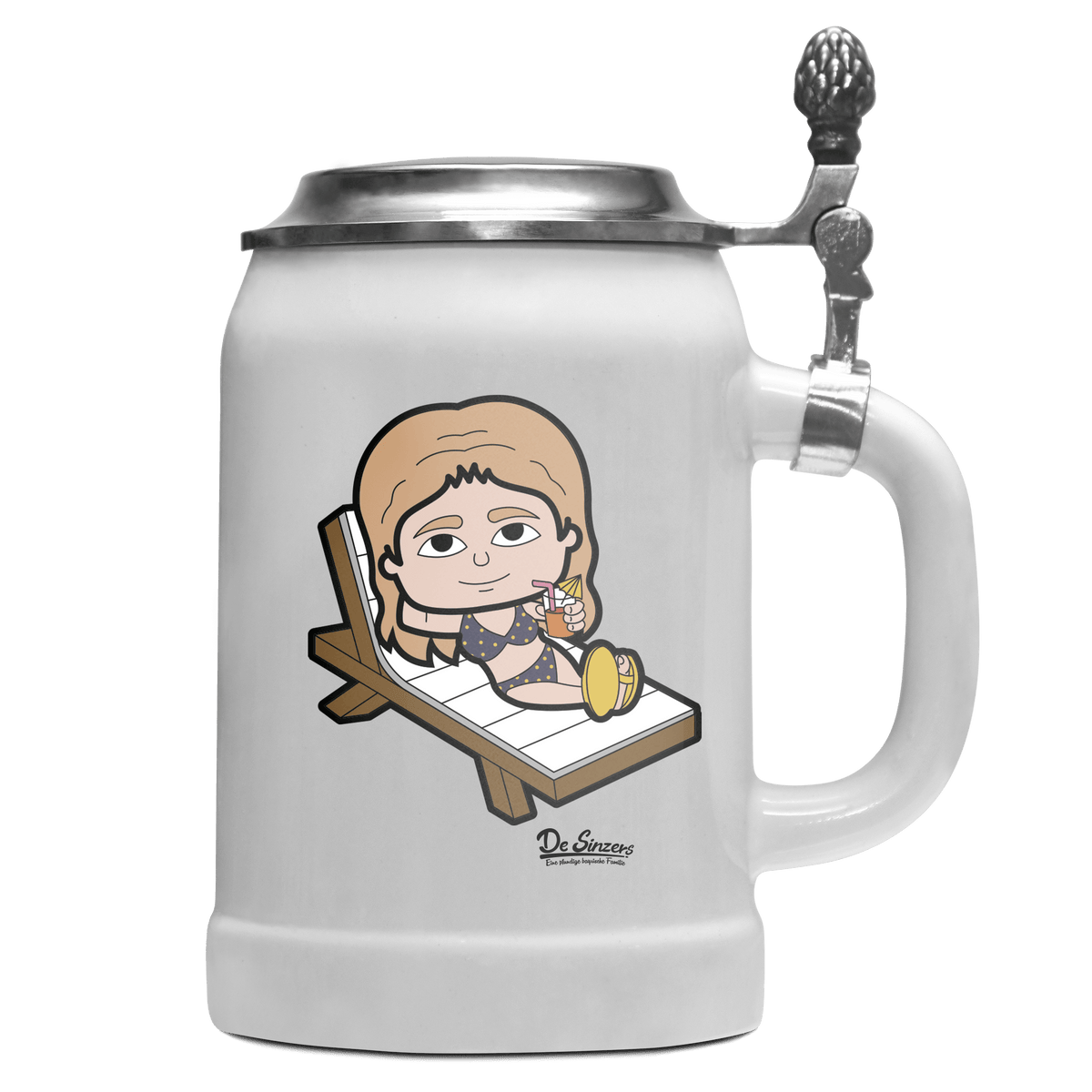 Die Sinzerin Summer Edition Bierkrug 500ml Weiss mit Deckel Wetterspitzen Front