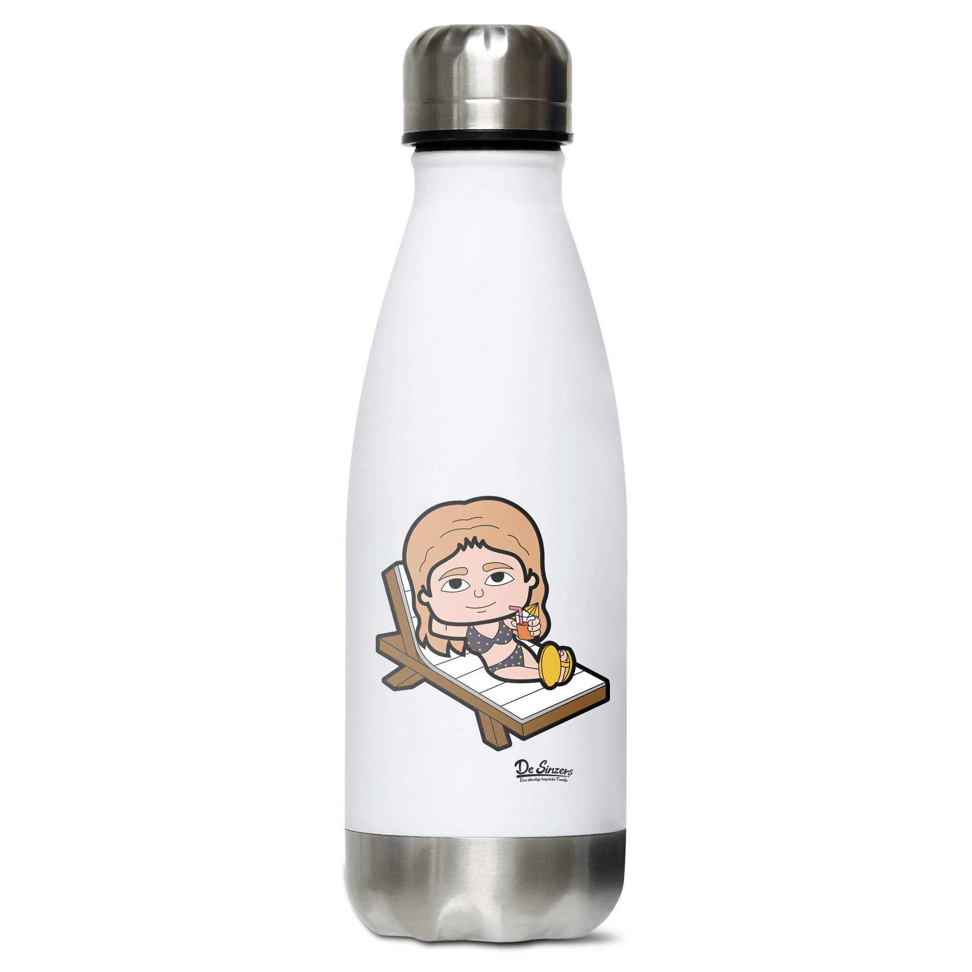 Die Sinzerin Summer Edition Edelstahl Thermoflasche 350ml Weiss Silber Kreuzspitze Front