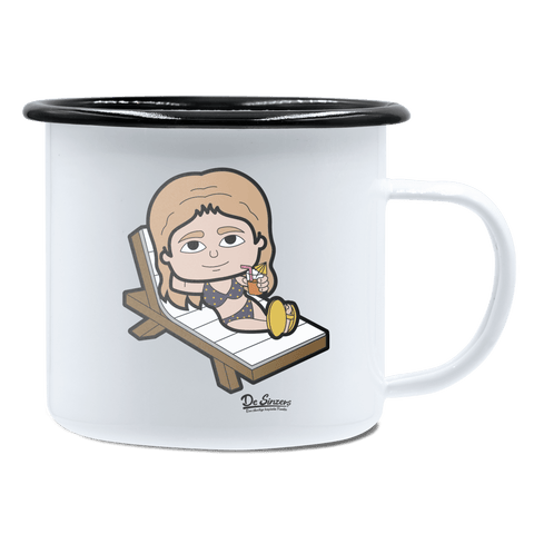 Die Sinzerin Summer Edition Emaille Tasse 450ml Weiss Schwarz Spitzstein Front