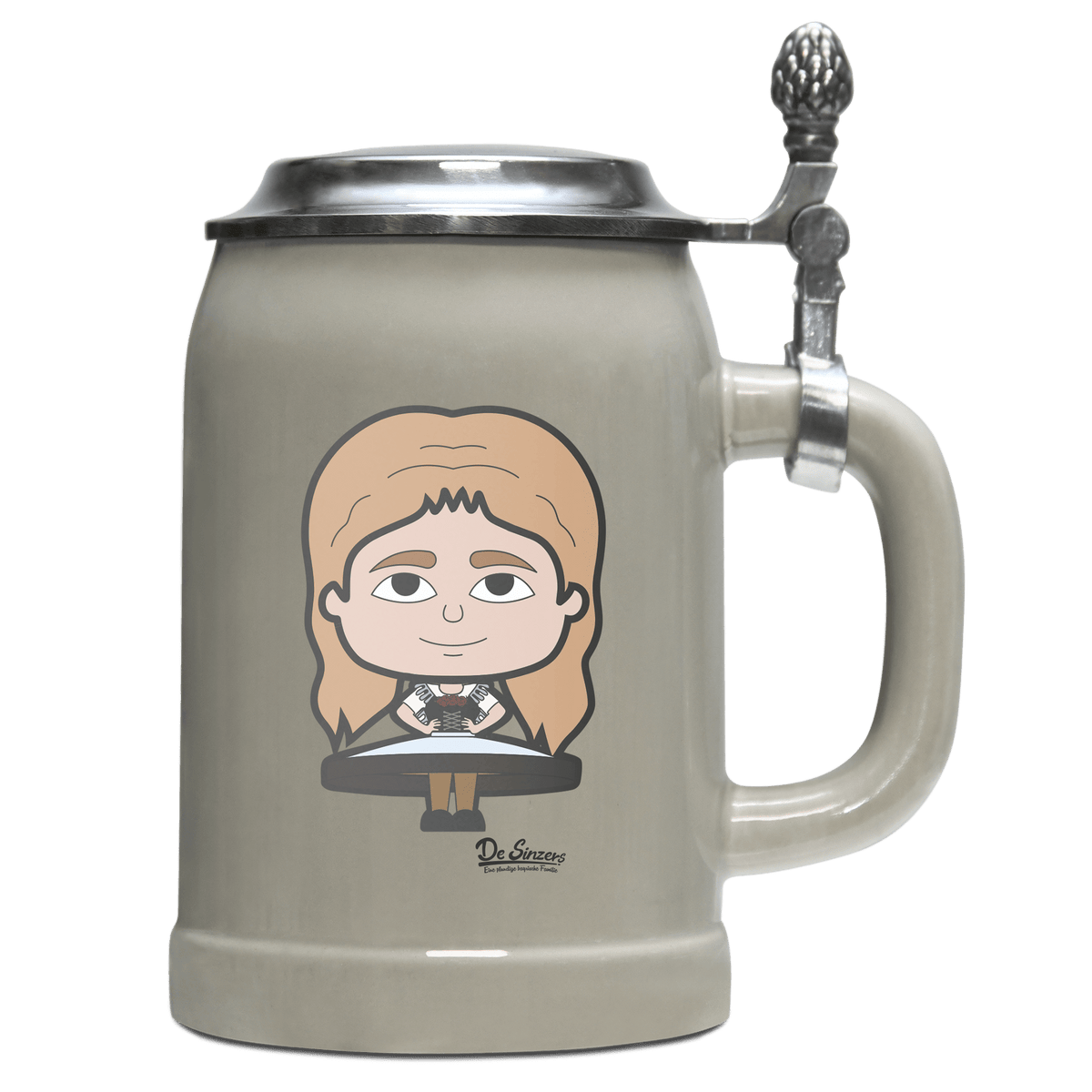 Die Sinzerin Trachtenverein Bierkrug 500ml Grau mit Deckel Hocheck Front