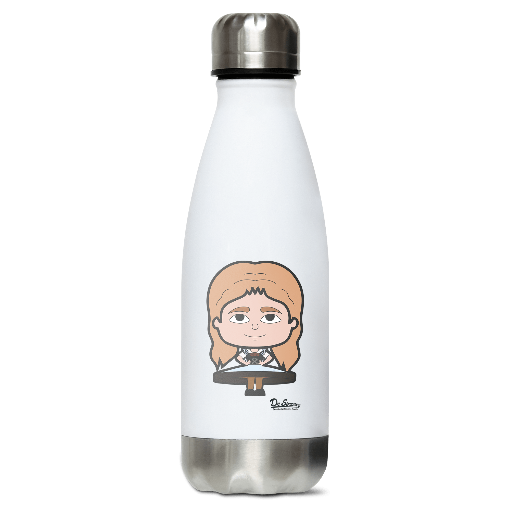 Die Sinzerin Trachtenverein Edelstahl Thermoflasche 350ml Weiss Silber Kreuzspitze Front