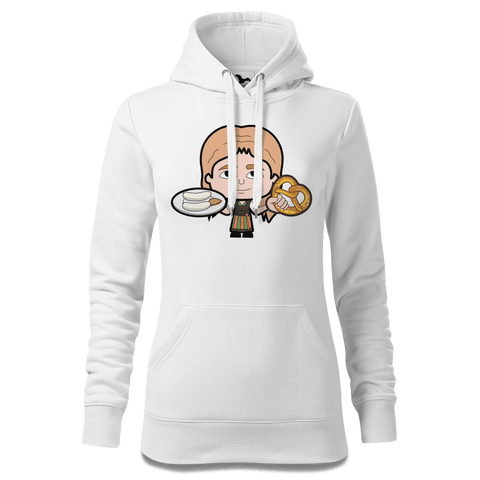 Die Sinzerin Weißwurscht und Brezn Sweatshirt Hoody Damen Weiss Eckenholz Front