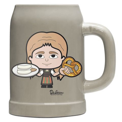 Die Sinzerin Weisswurscht und Brezn Bierkrug 500ml Grau Watzmann Front