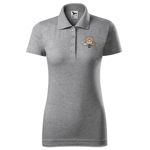 Die Sinzerin Weisswurscht und Brezn Polo Shirt Damen Grau Meliert Lack Front
