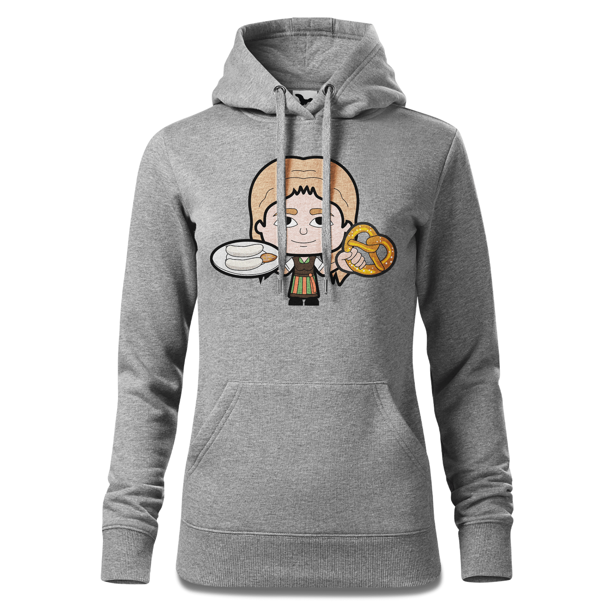 Die Sinzerin Weisswurscht und Brezn Sweatshirt Hoody Damen Grau Meliert Kieling Front