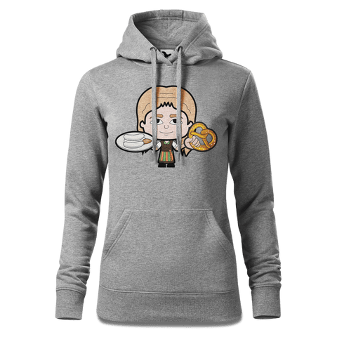 Die Sinzerin Weisswurscht und Brezn Sweatshirt Hoody Damen Grau Meliert Kieling Front