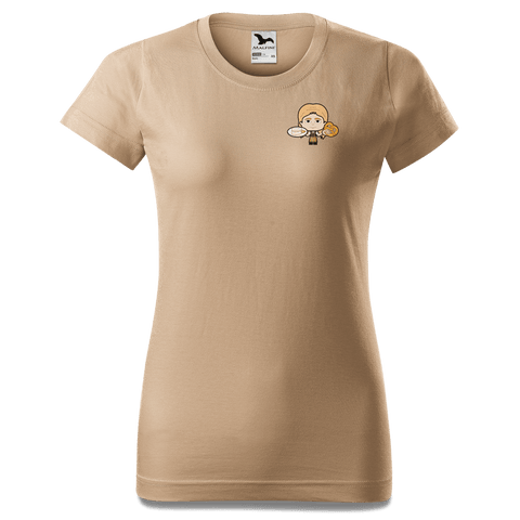 Die Sinzerin Weisswurscht und Brezn T Shirt Damen Sand Fussen Front