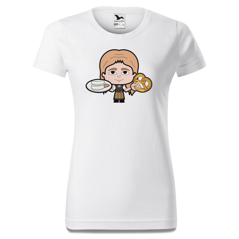 Die Sinzerin Weisswurscht und Brezn T Shirt Damen Weiss Gehering Front