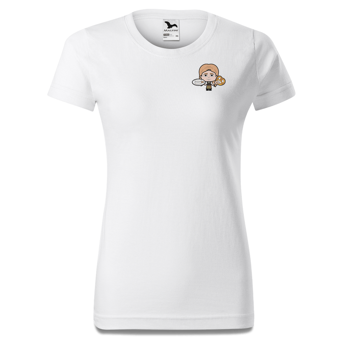 Die Sinzerin Weisswurscht und Brezn T Shirt Damen Weiss Kragling Front