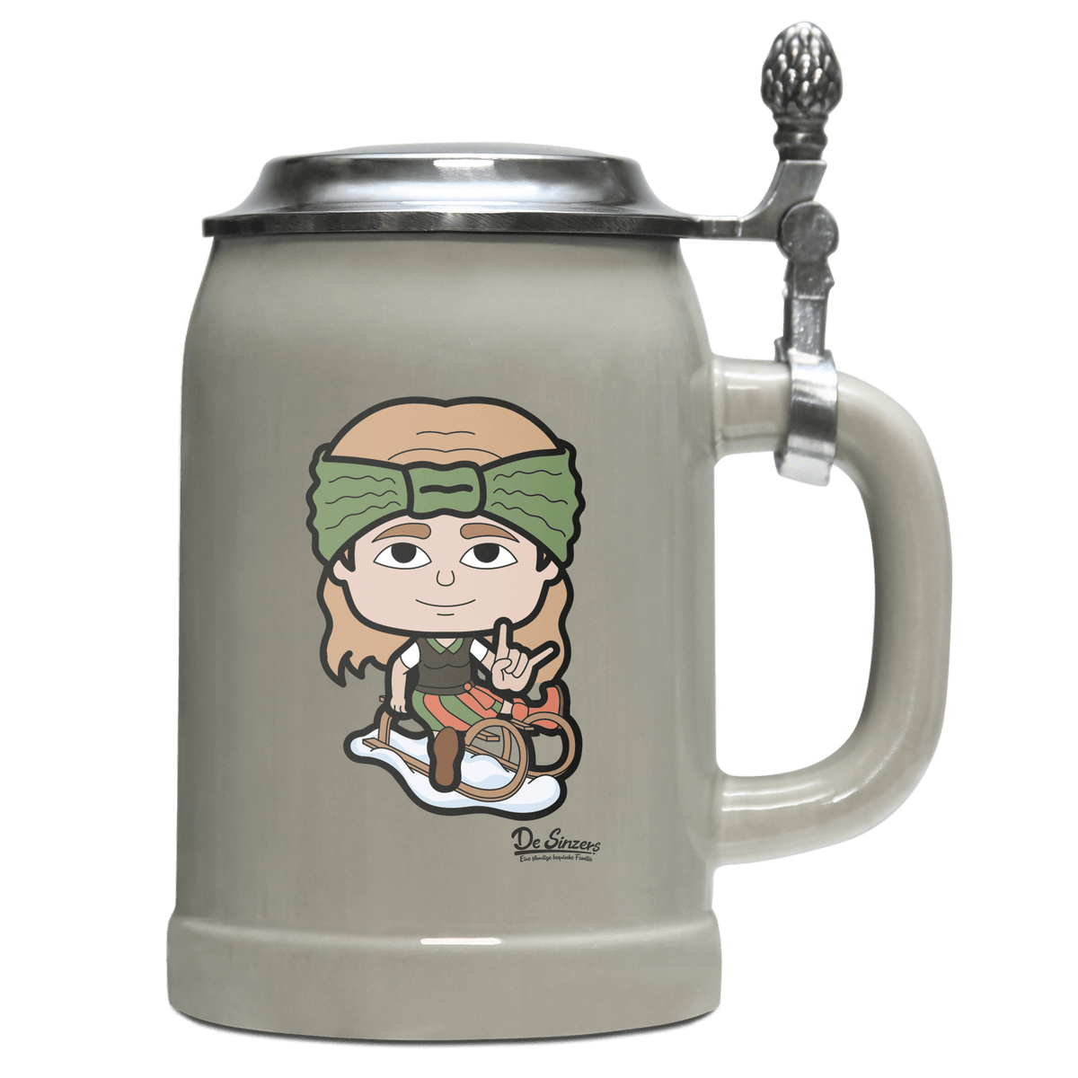 Die Sinzerin Winter Edition Bierkrug 500ml Grau mit Deckel Hocheck Front
